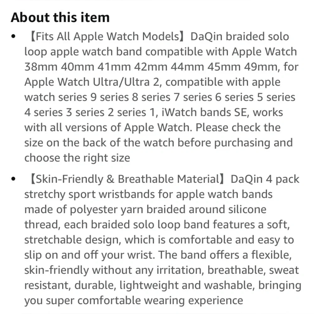 DaQin 4 Pack Braided Solo Loop Compatible with Apple Watch Band